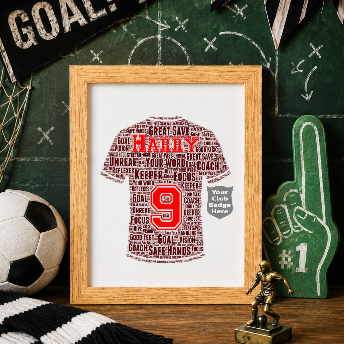 Personalised Football Shirt Word Art Frame - Custom Name Gift for Players