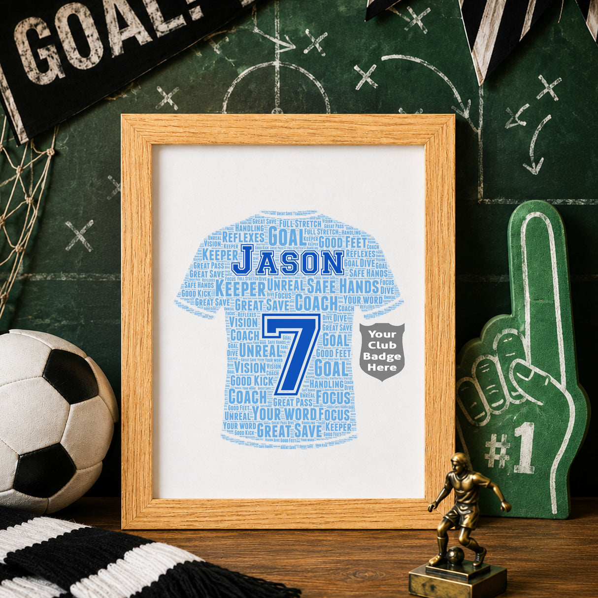 Personalised Football Shirt Word Art Frame - Custom Name Gift for Players