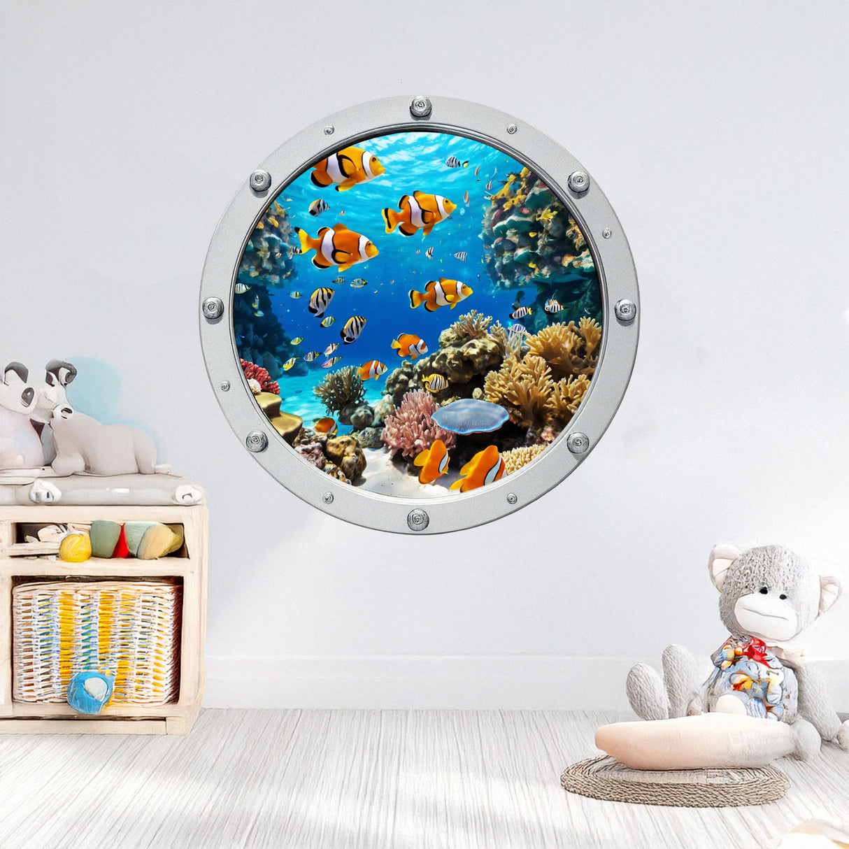 Clown Fish Coral Reef Porthole Wall Stickers