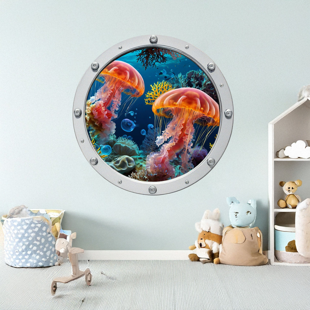 Jellyfish Under Water Sea Porthole Wall Stickers