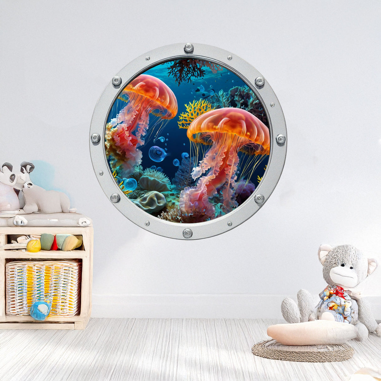 Jellyfish Under Water Sea Porthole Wall Stickers