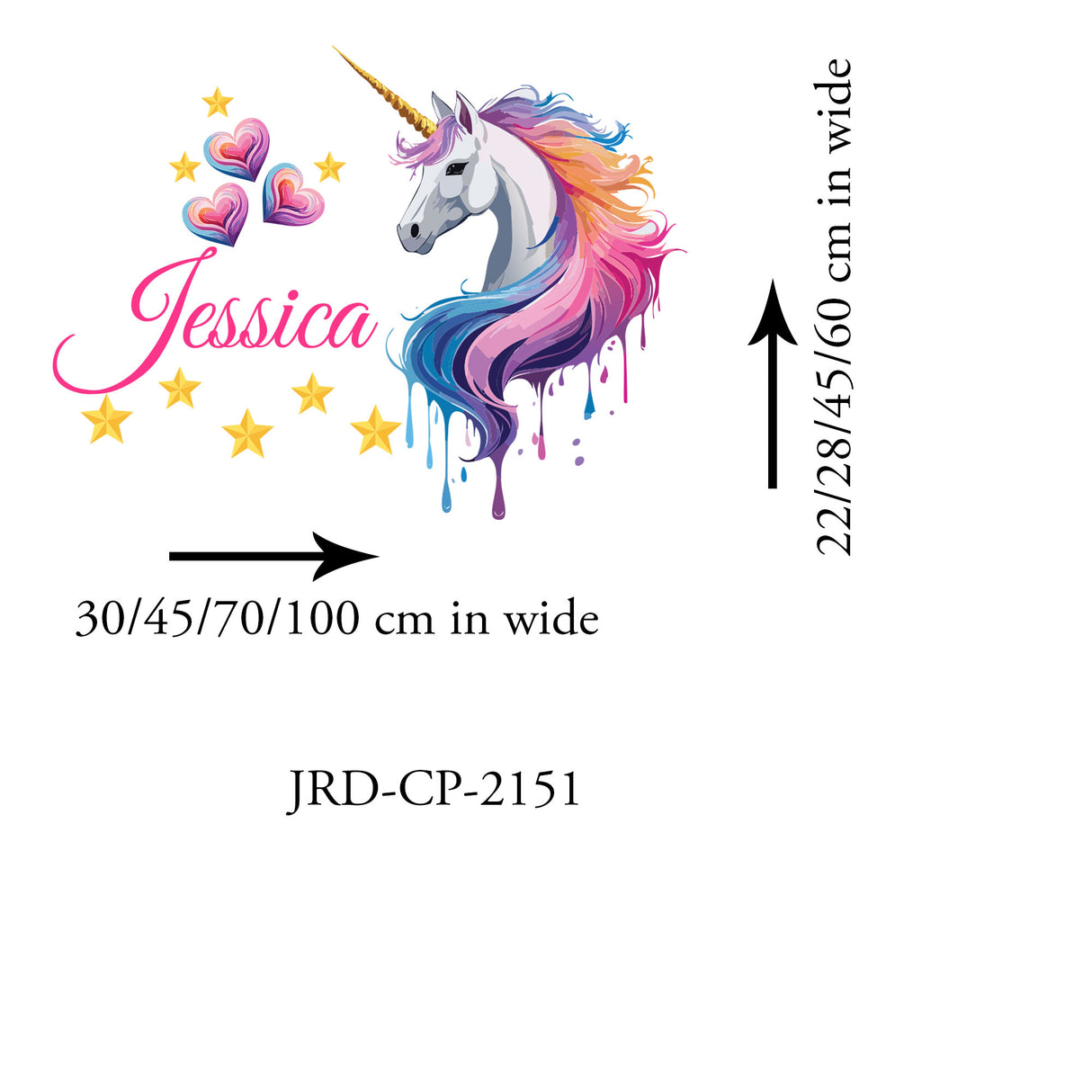 Unicorn colour dripping wall stickers size