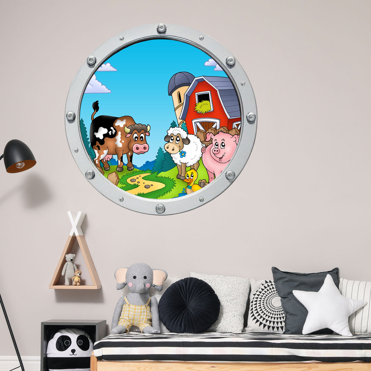 Farm Animal Porthole 3D Wall Stickers