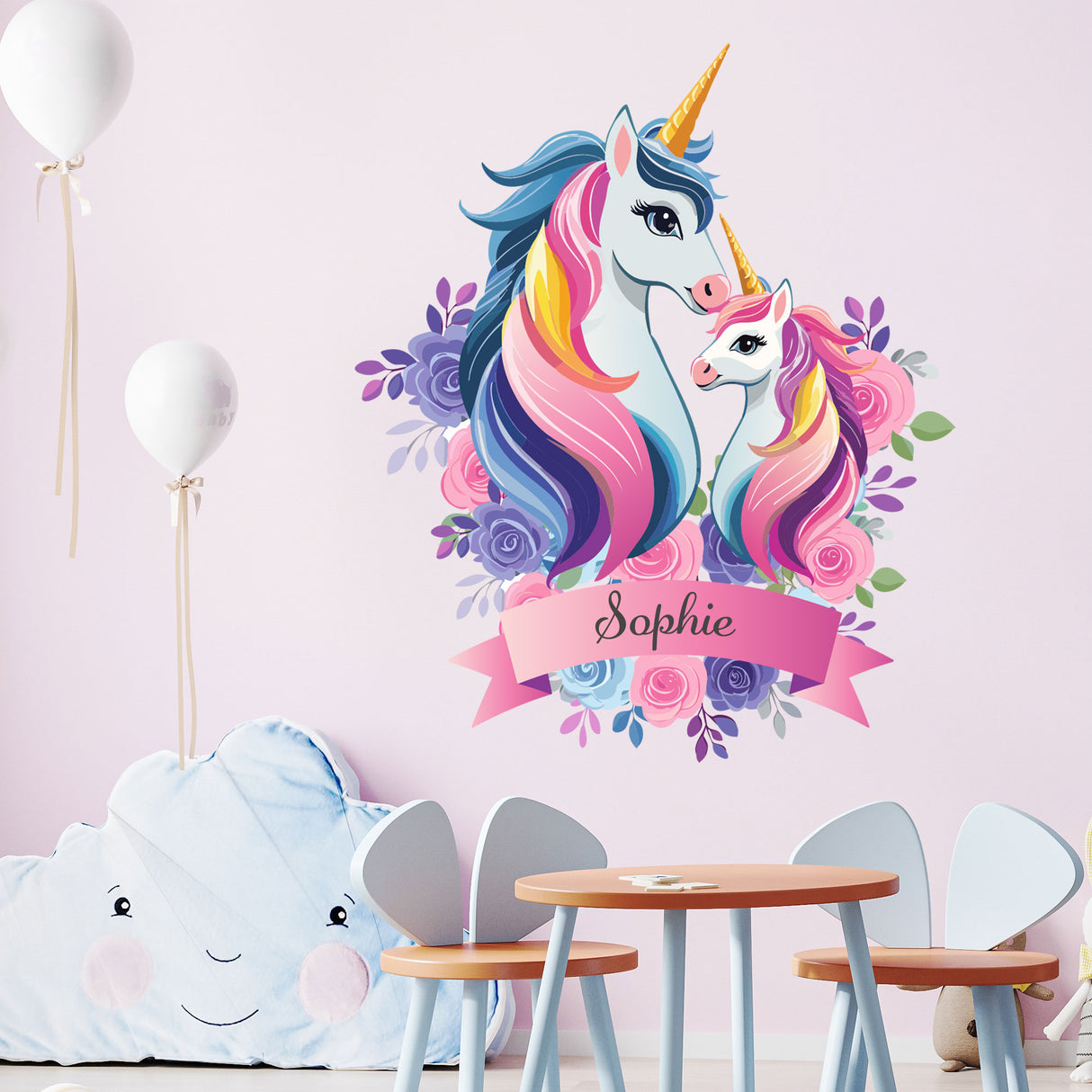 Unicorn Wall Stickers with Custom Name – Perfect for Girls Bedroom