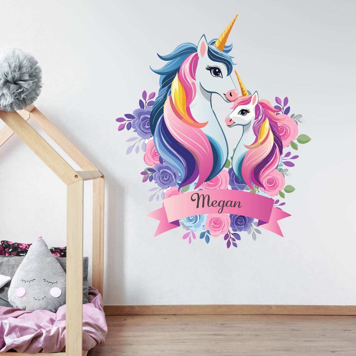 Unicorn Wall Stickers with Custom Name – Perfect for Girls Bedroom