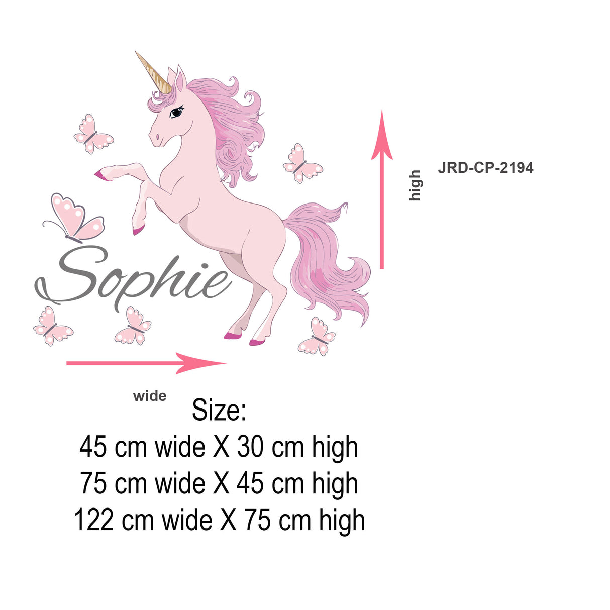 Pink Unicorn Wall Stickers with Custom Name – Personalised Girls Bedroom Decor
