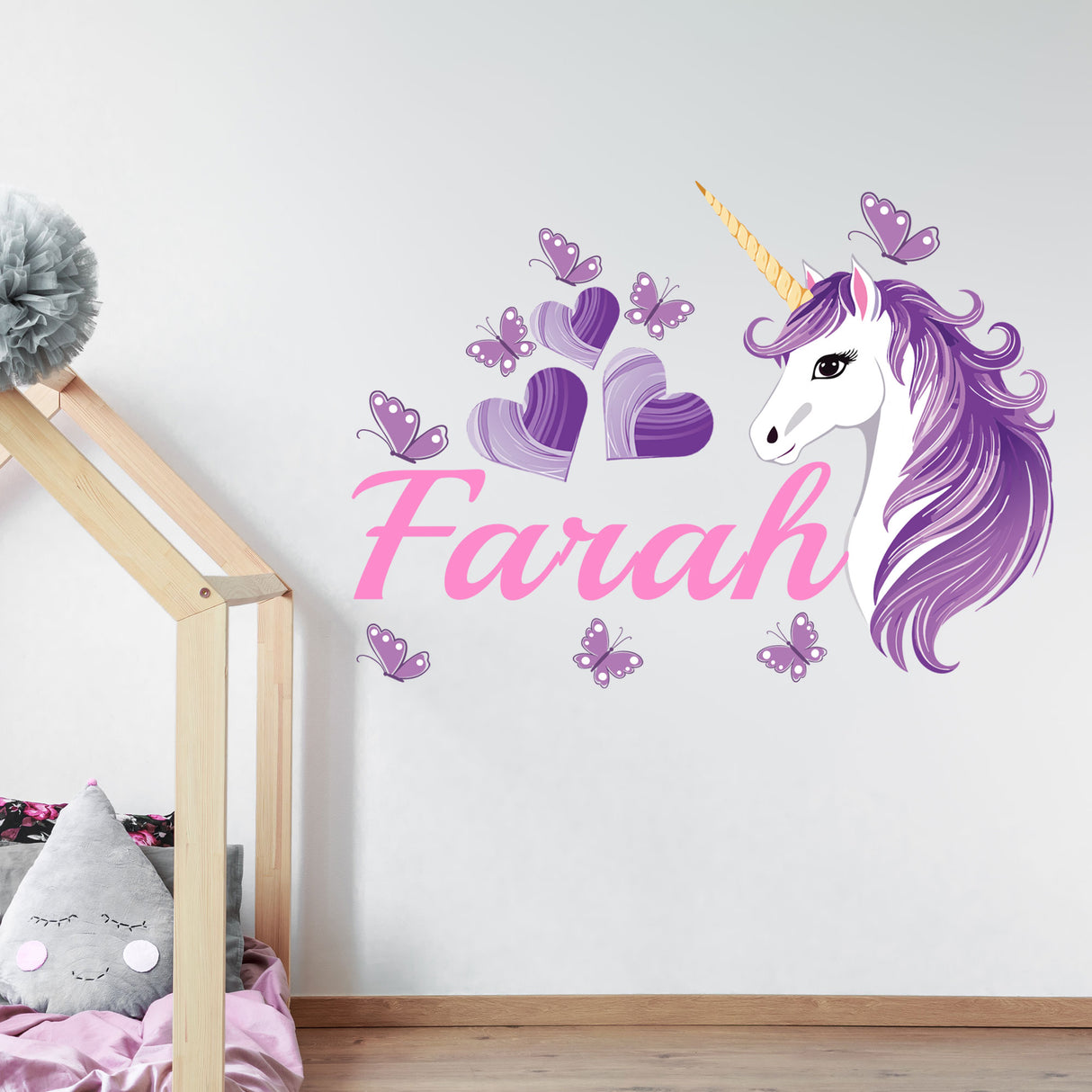Purple Unicorn Wall Stickers with Custom Name