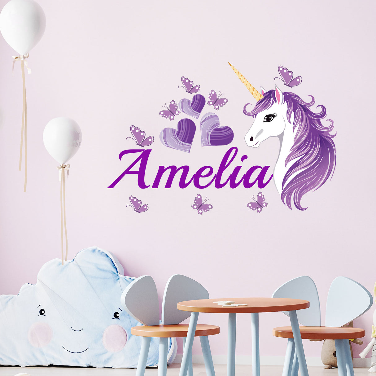 Purple Unicorn Wall Stickers with Custom Name