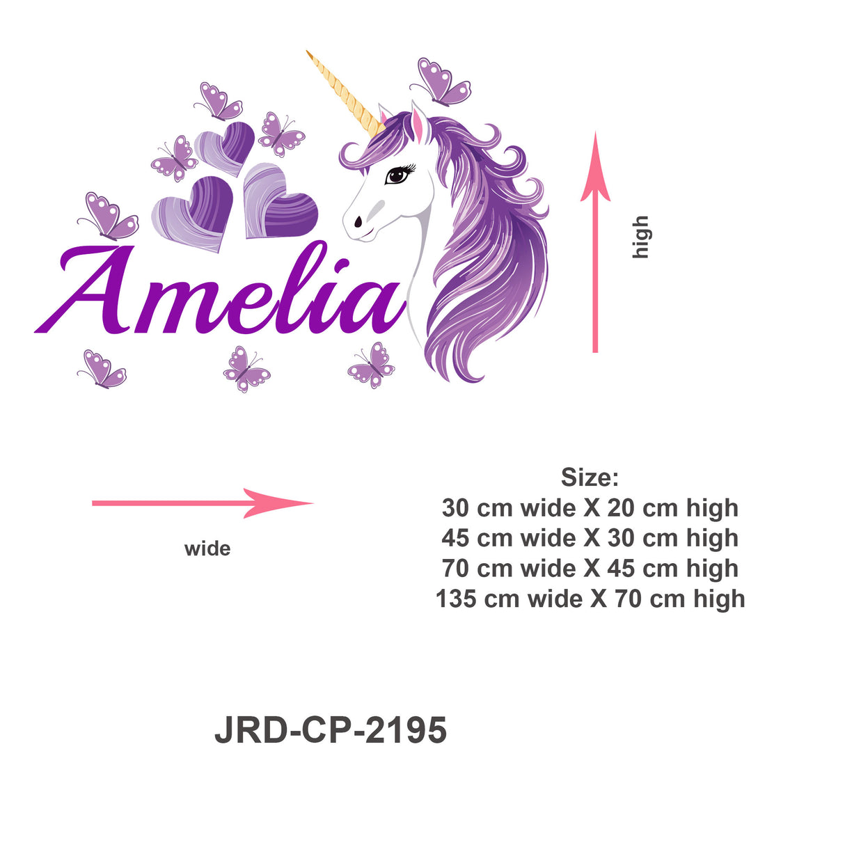 Purple Unicorn Wall Stickers with Custom Name