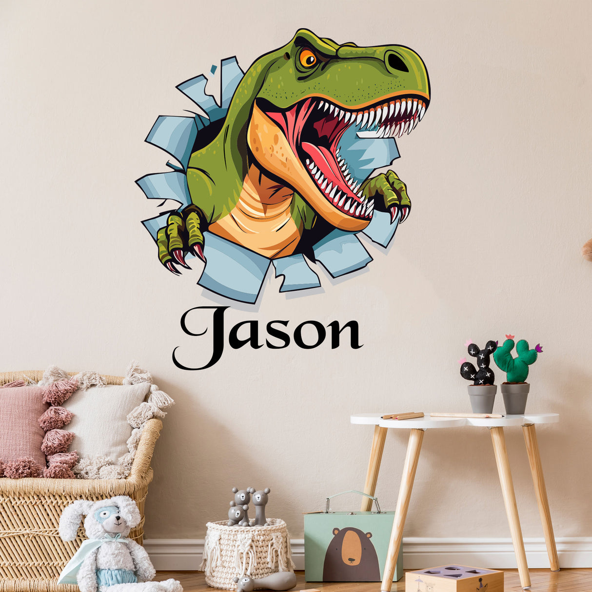 3D T-Rex Wall Sticker with Custom Name – Personalised Dinosaur Room Decal