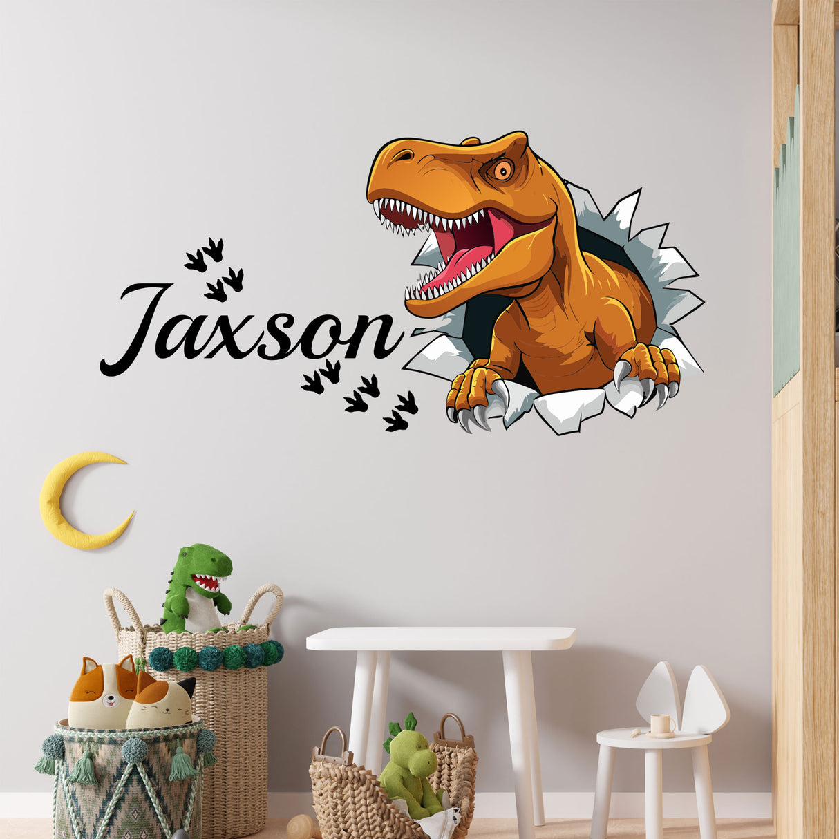 T-Rex Dinosaur 3D Wall Decal – Personalised Name Sticker for Kids Bedroom
