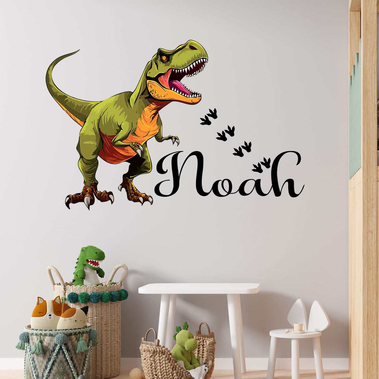 Custom Name T-Rex Wall Sticker – Dinosaur Decal for Boys Room