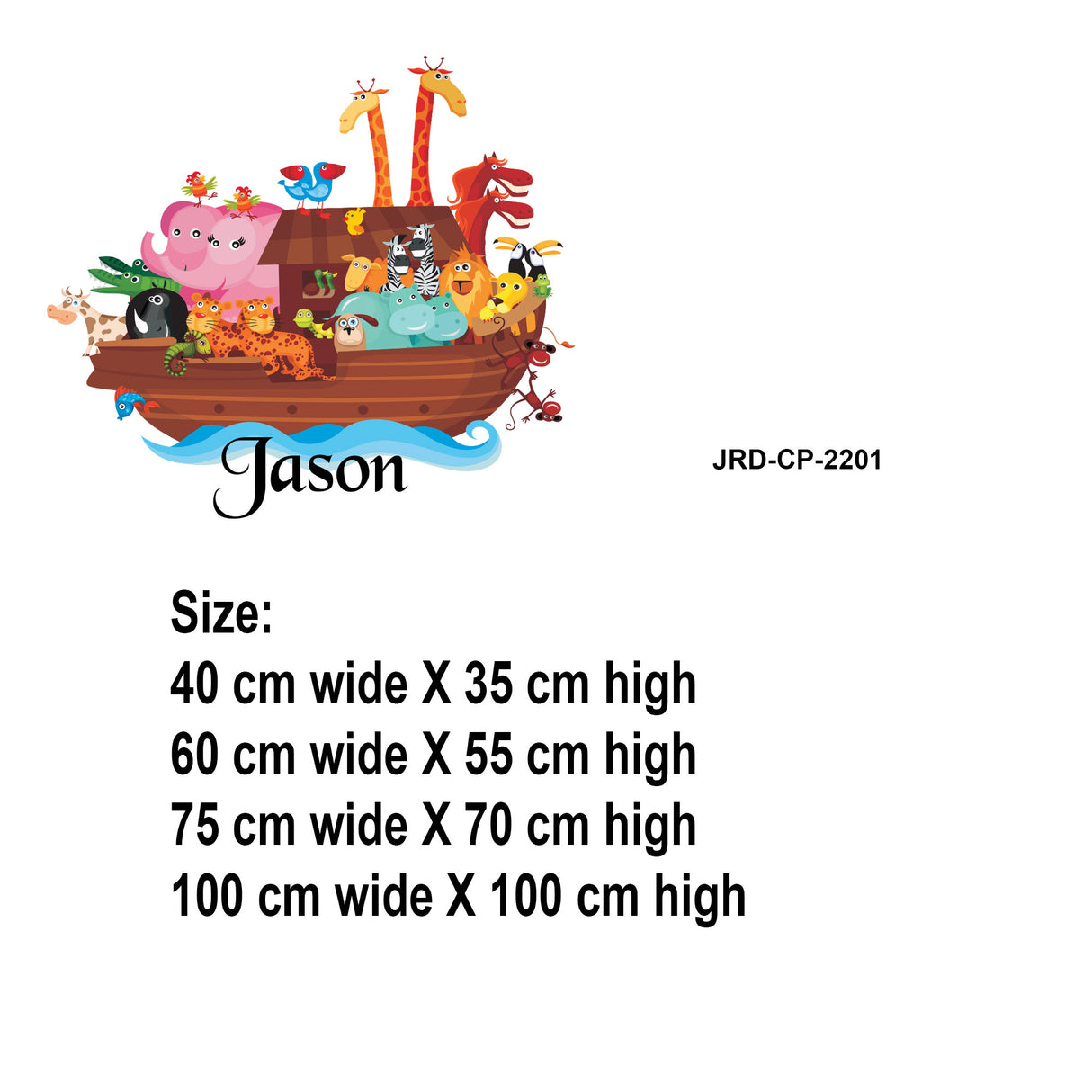 Personalised Noah’s Ark Wall Sticker with Name – Custom Animal Nursery Wall Decal for Baby Room