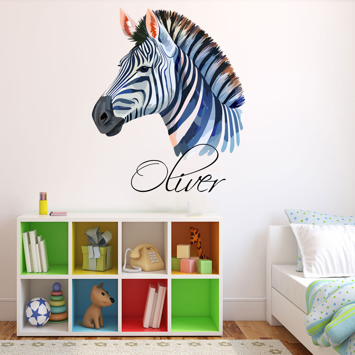 Personalised name watercolour Zebra Wall Sticker
