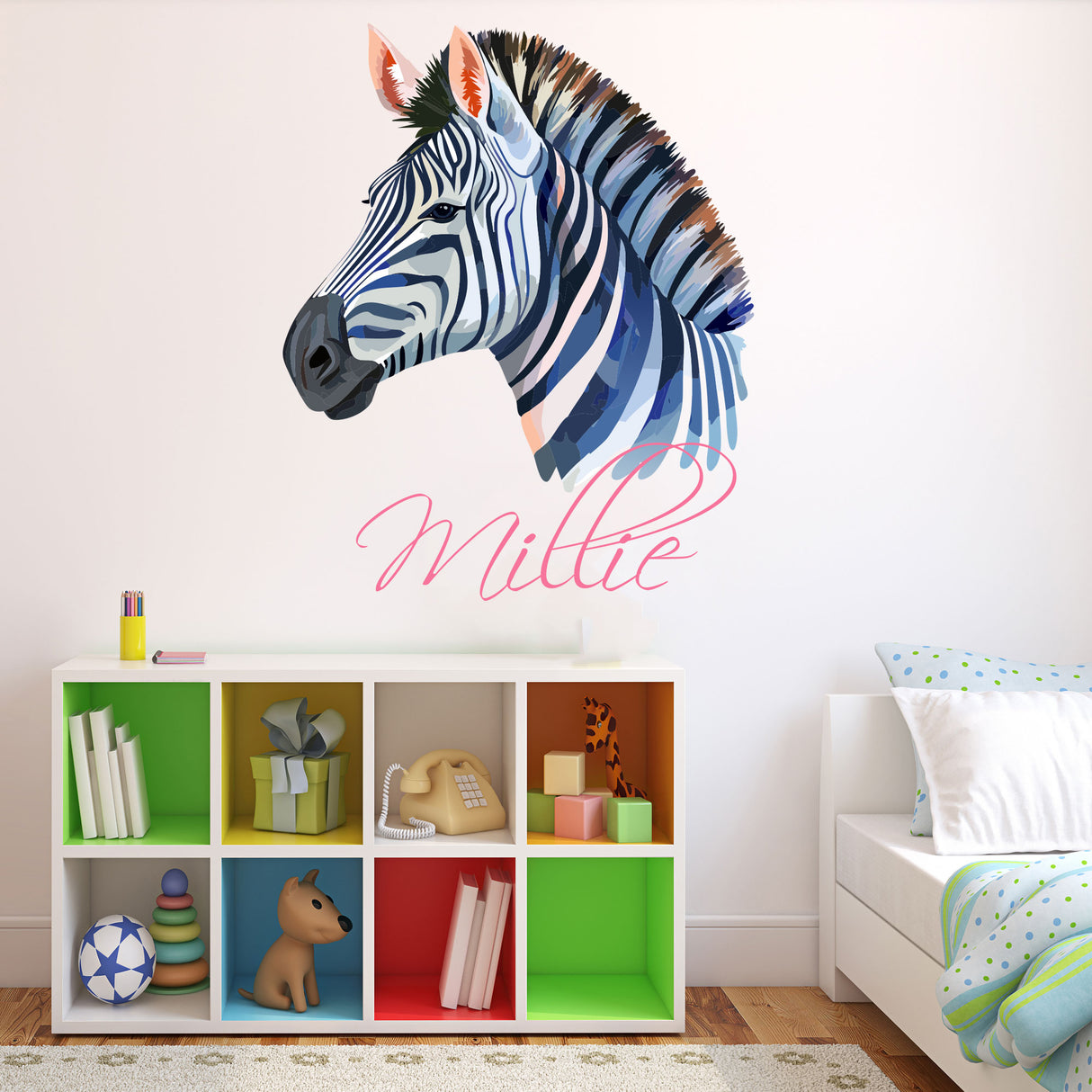 Personalised name watercolour Zebra Wall Sticker