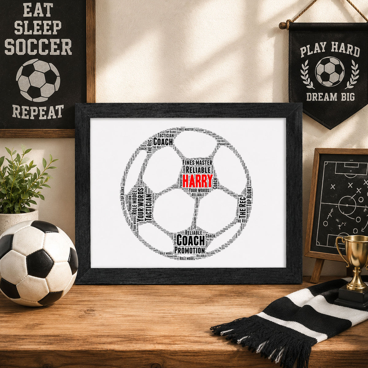 Personalised football word art frame black – JR Decal