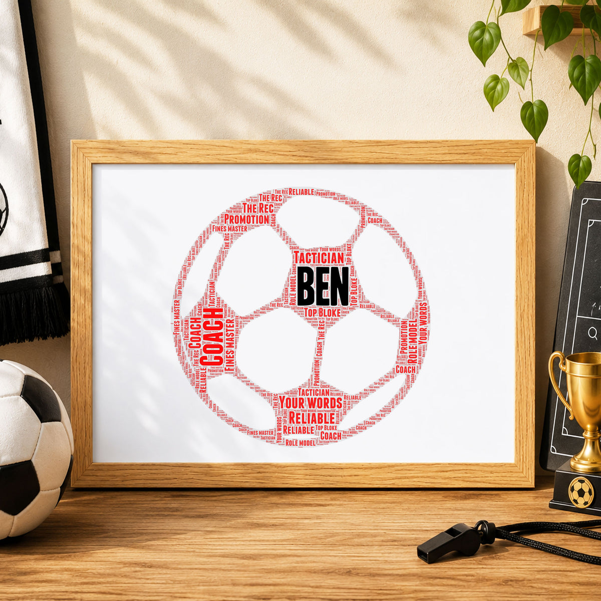 Personalised football word art frame oak – JR Decal