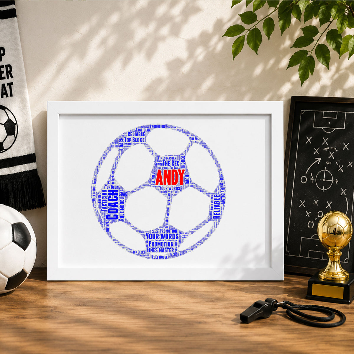 Personalised football word art frame white – JR Decal
