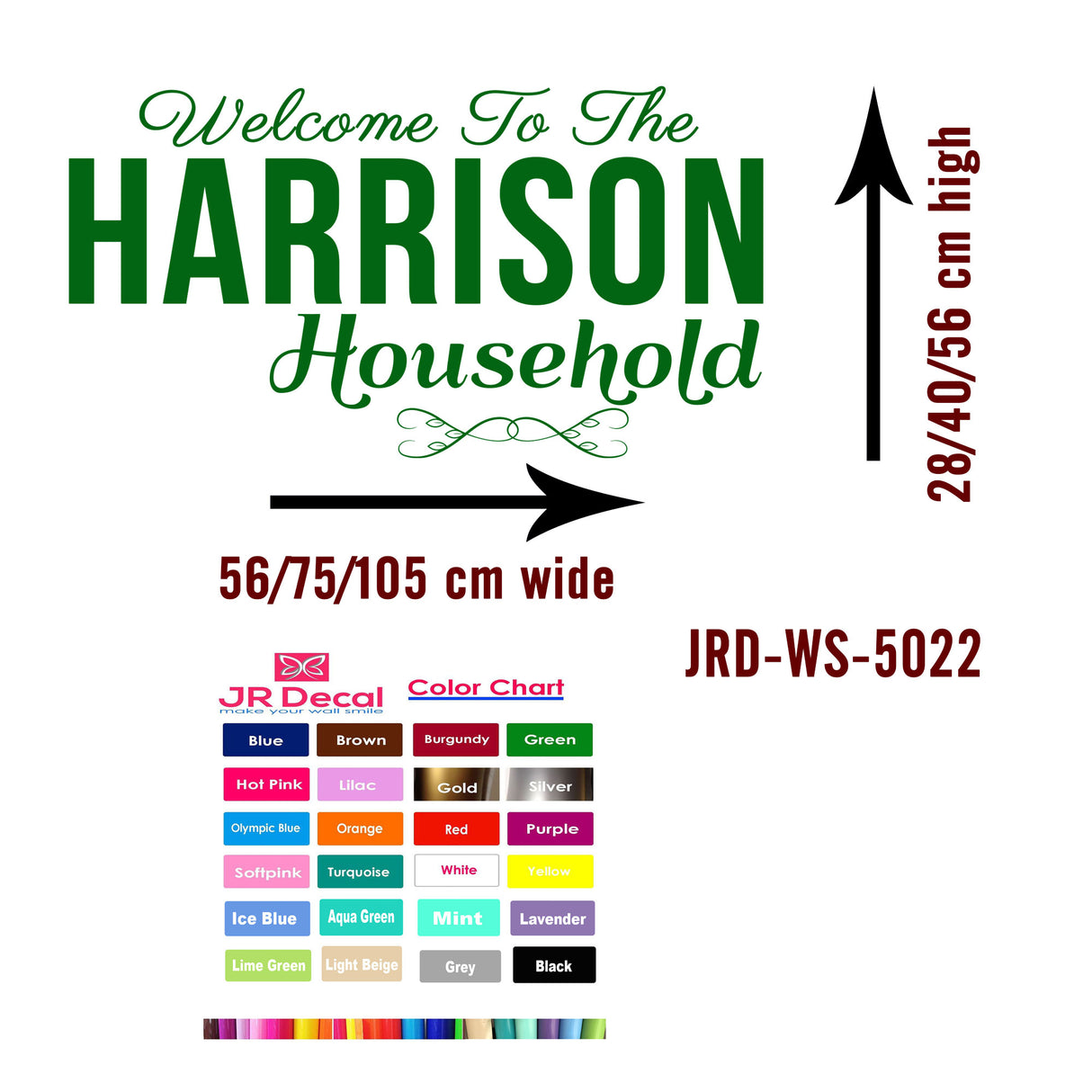 Custom Family Name Vinyl Wall Stickers size detils