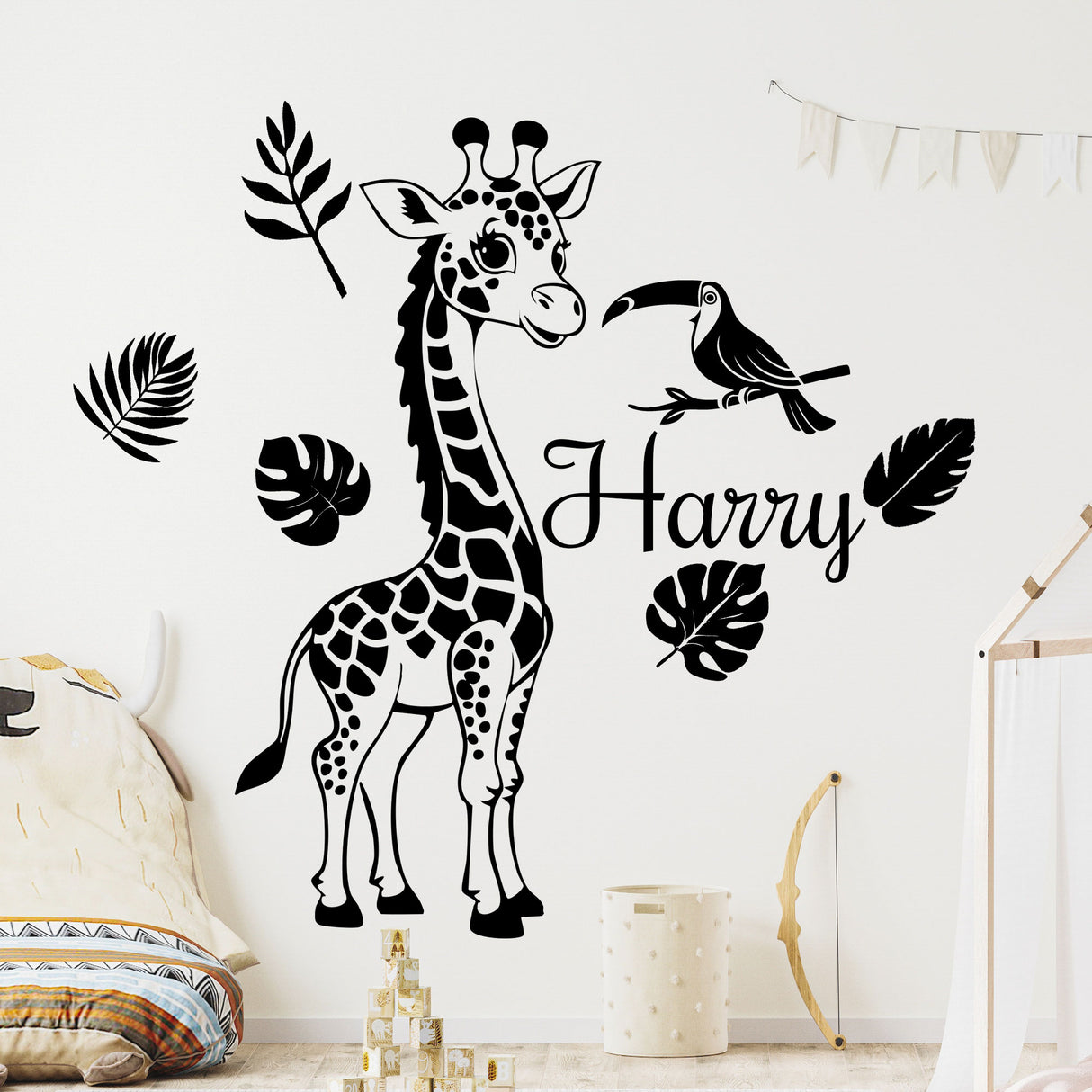 Safari Giraffe Wall Stickers – Custom Name Nursery Decor for Boys or Girls