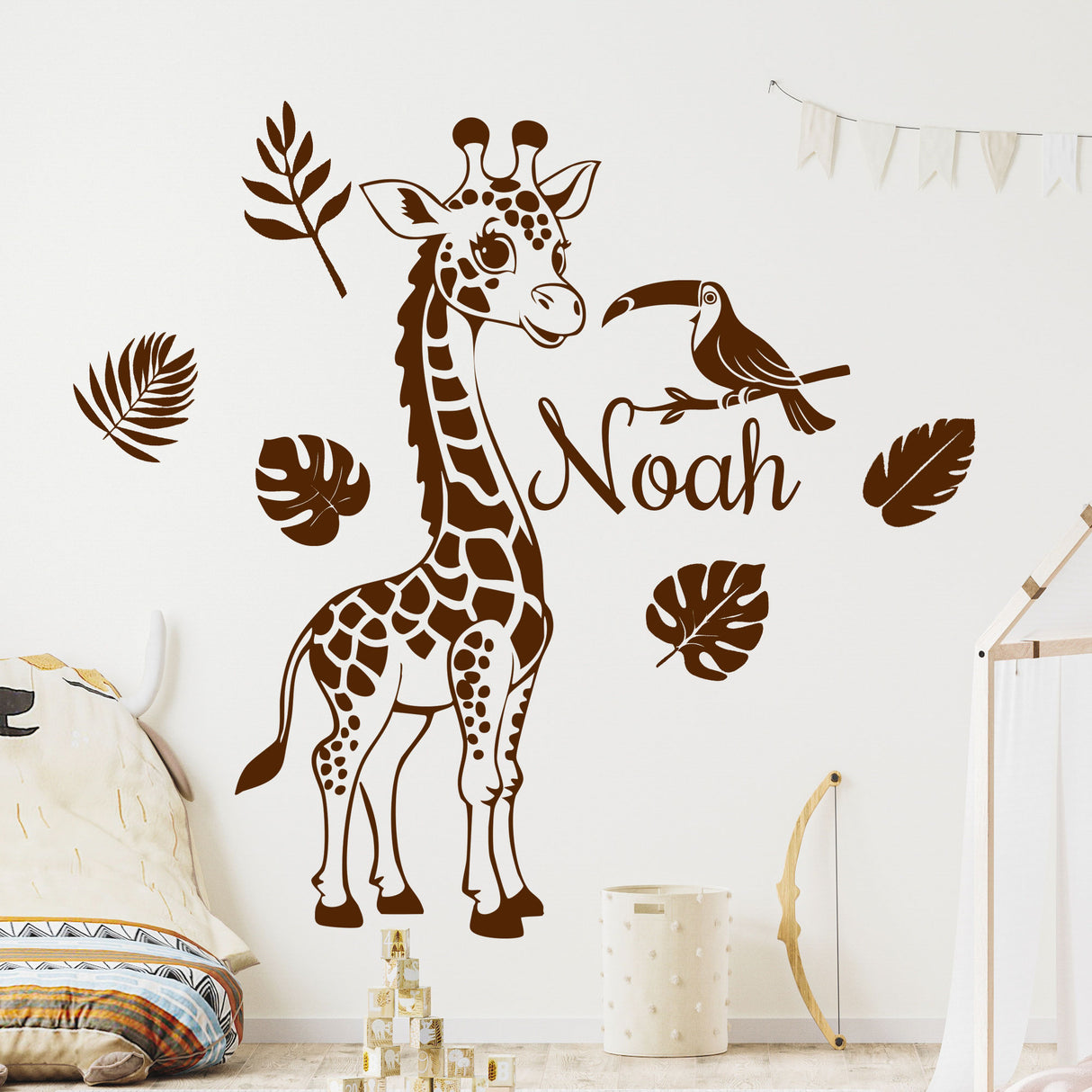 Safari Giraffe Wall Stickers – Custom Name Nursery Decor for Boys or Girls