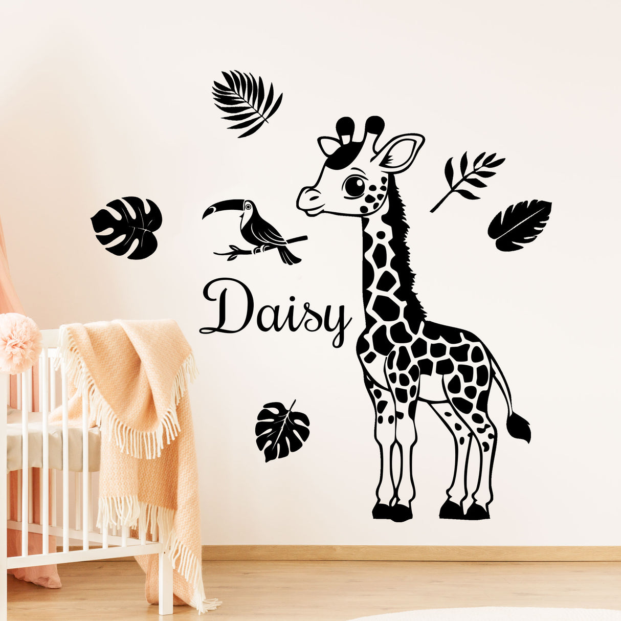 Personalised Giraffe Wall Stickers with Name – Jungle Safari Nursery Wall Decals