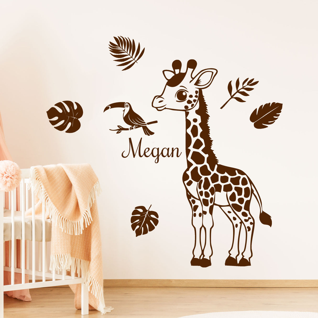 Personalised Giraffe Wall Stickers with Name – Jungle Safari Nursery Wall Decals