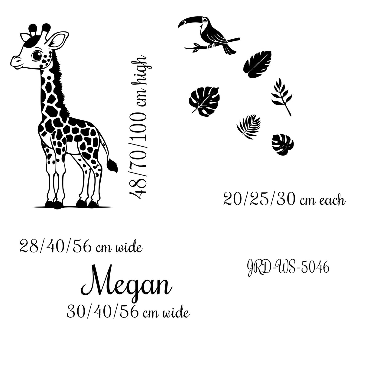 Personalised Giraffe Wall Stickers with Name – Jungle Safari Nursery Wall Decals