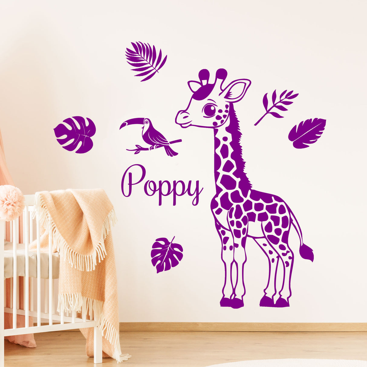Personalised Giraffe Wall Stickers with Name – Jungle Safari Nursery Wall Decals