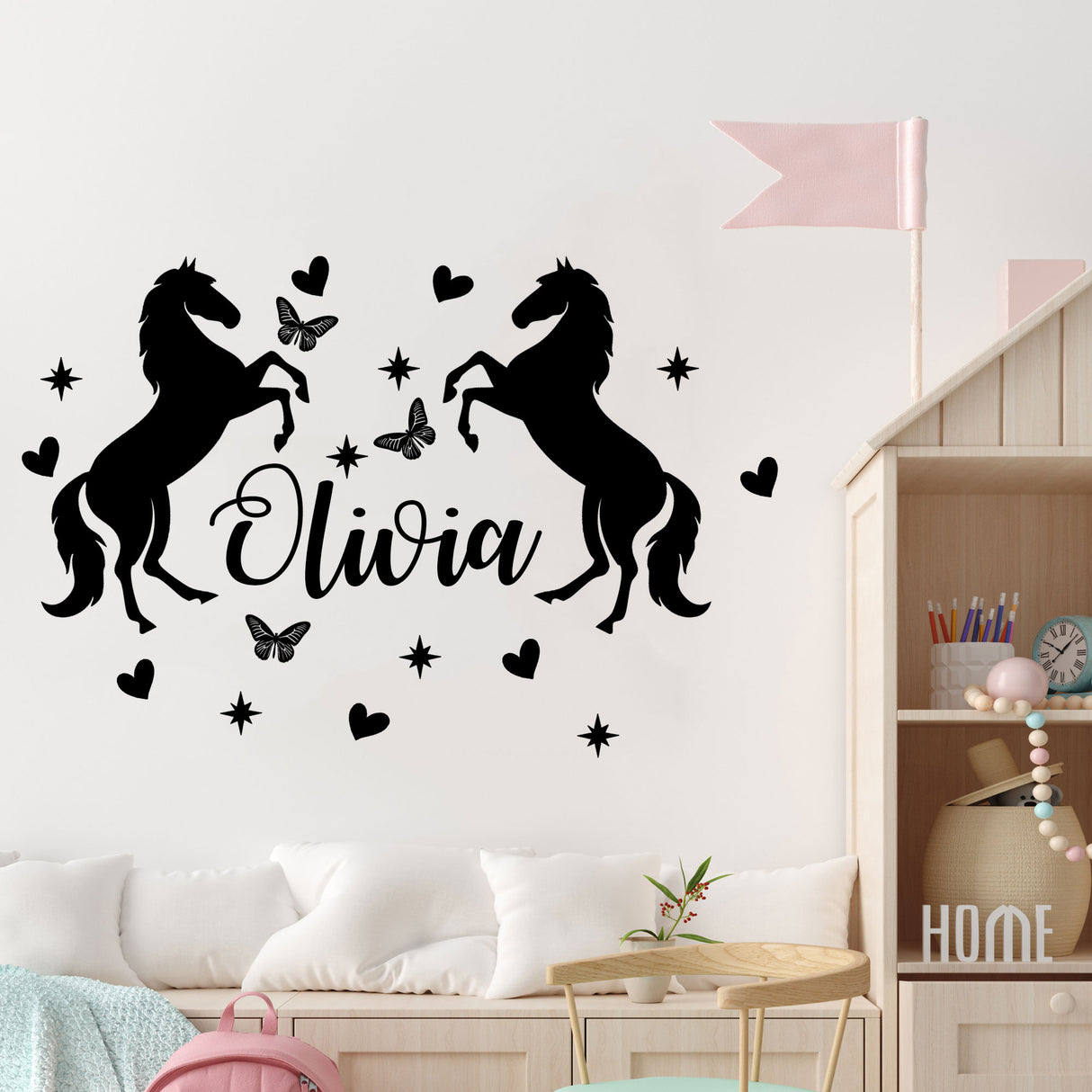 Custom Name Horse Wall Decal – Equestrian Themed Nursery Wall Stickers
