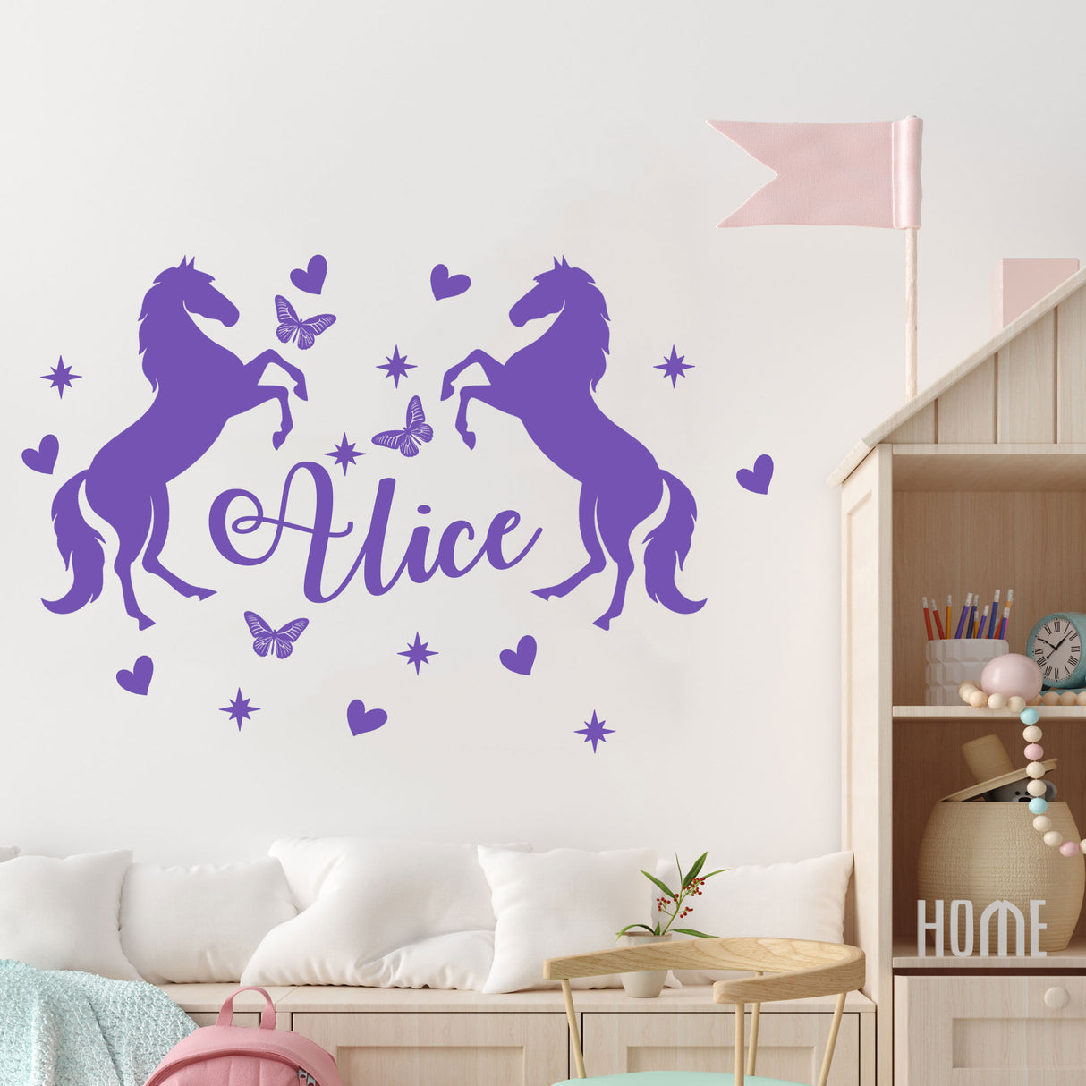 Custom Name Horse Wall Decal – Equestrian Themed Nursery Wall Stickers