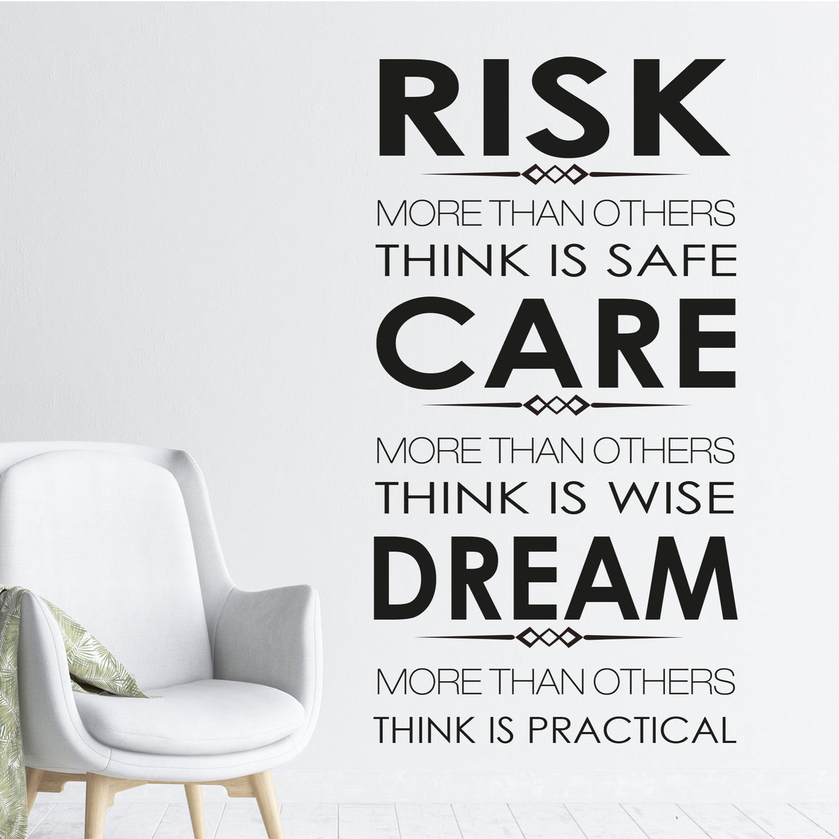 "RISK, CARE, DREAM"- Inspirational quotes stickers for walls Vinyl wall decals
