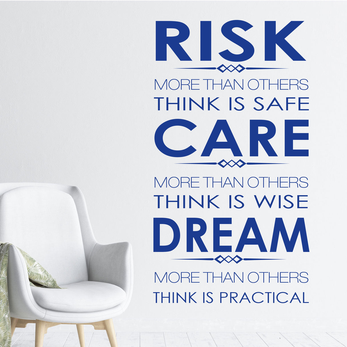 "RISK, CARE, DREAM"- Inspirational quotes stickers for walls Vinyl wall decals