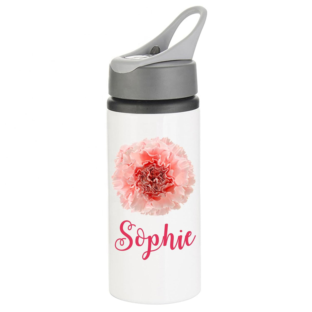 Print Carnation Water bottle kids personalised name School Sport Drink Water