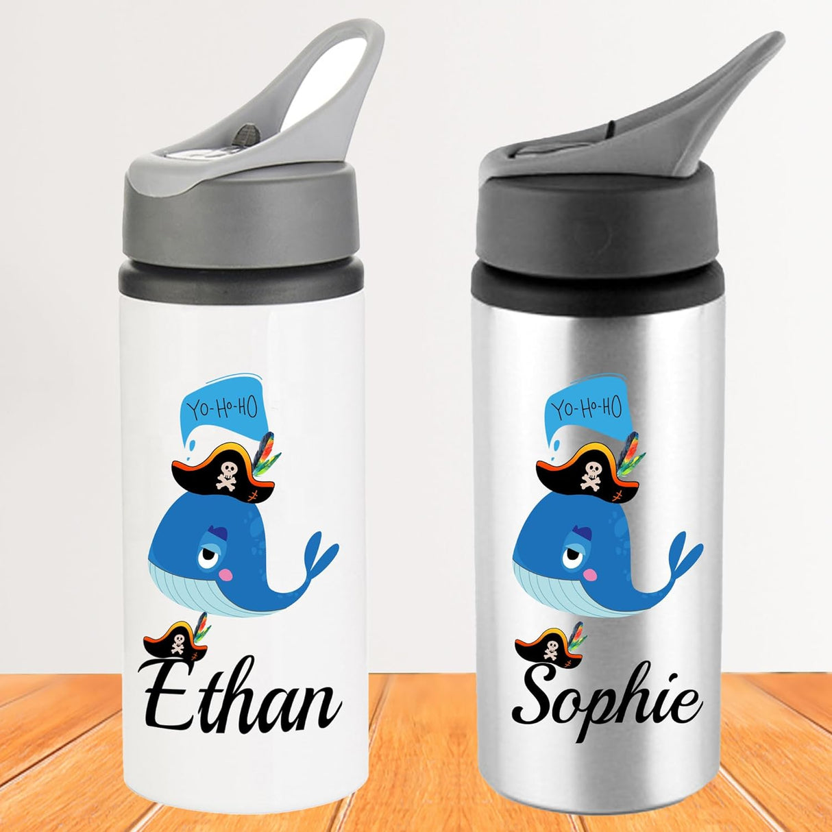 Pirate Hat Personalised name Water bottle Kid School Sport Drink Leakproof