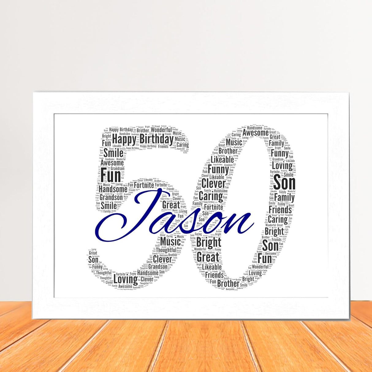 Personalised 50th Birthday Number Word Art Print Frame