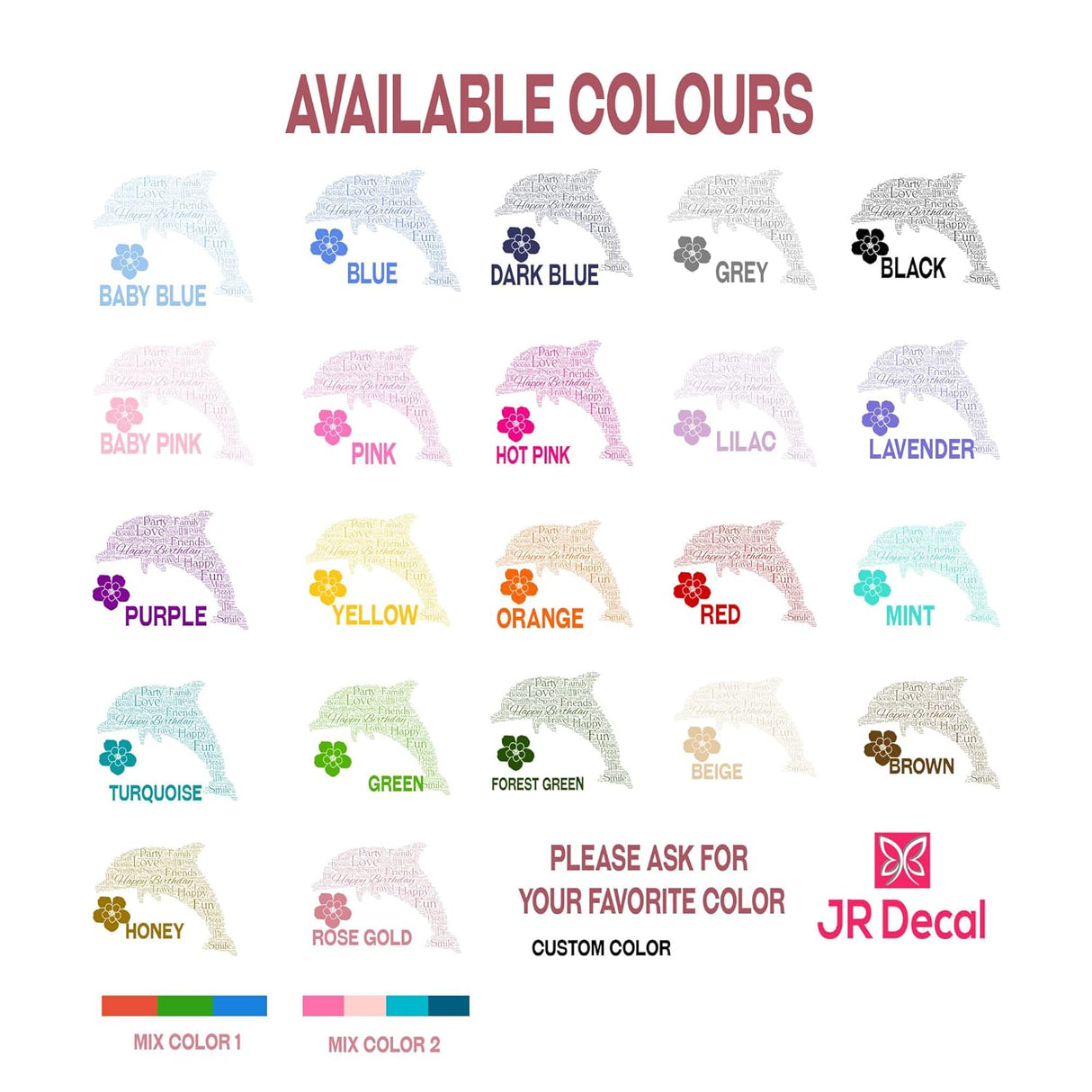 JR Decal Word Art clolour Chart