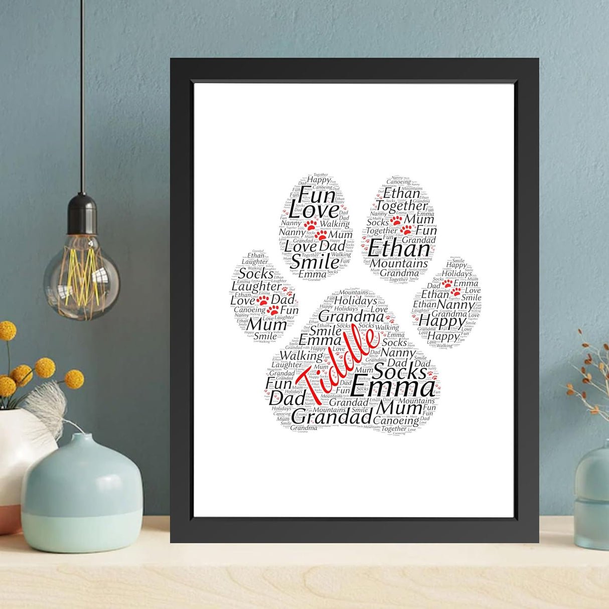 Personalised Paw-Shaped Word Art Print Frame