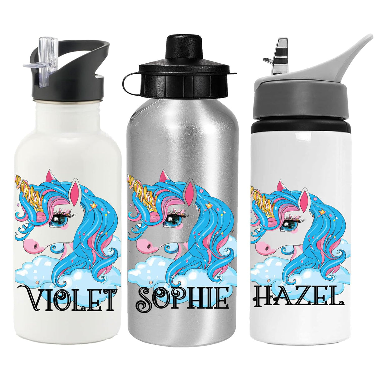 Personalised Unicorn School Water Bottle Leakproof
