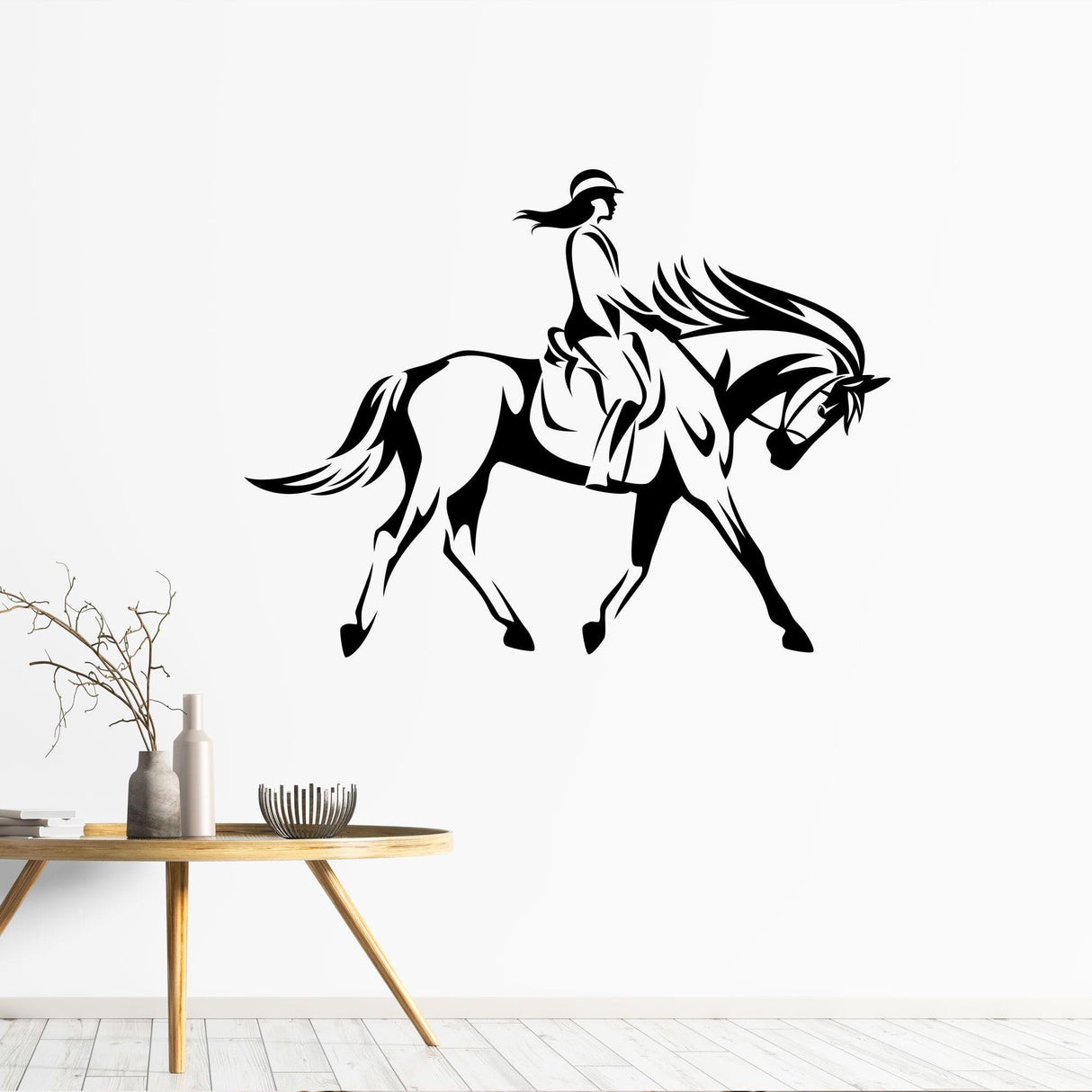 Dressage Horse and Rider Female Equine Wall Stickers Blakc