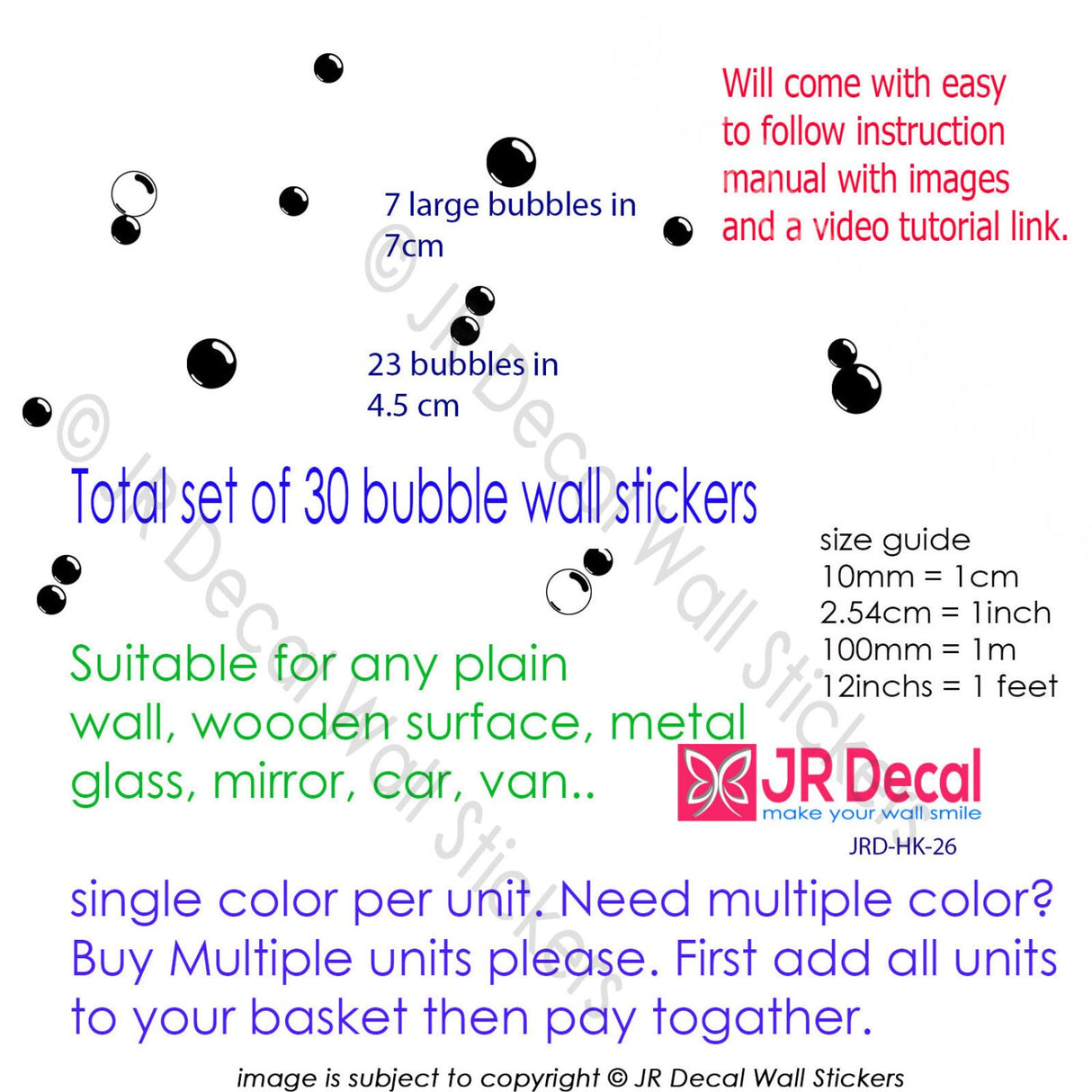 Polka Dot Bubbles Batroom Tile Stickers Size