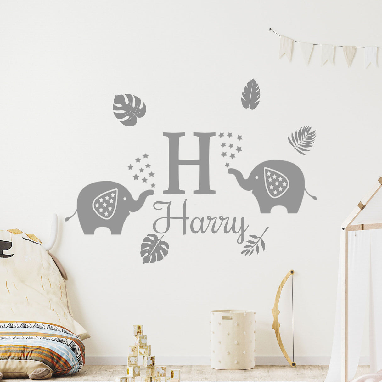 Custom Name Elephant Wall Sticker – Jungle Safari Nursery Decor for Kids Room