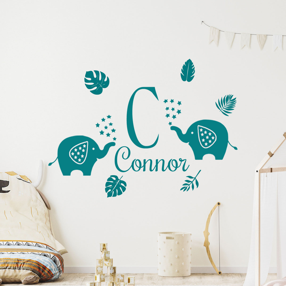 Custom Name Elephant Wall Sticker – Jungle Safari Nursery Decor for Kids Room