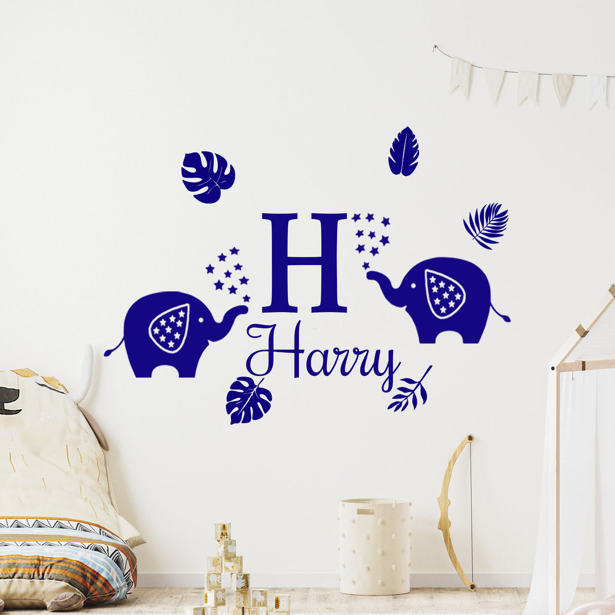Custom Name Elephant Wall Sticker – Jungle Safari Nursery Decor for Kids Room