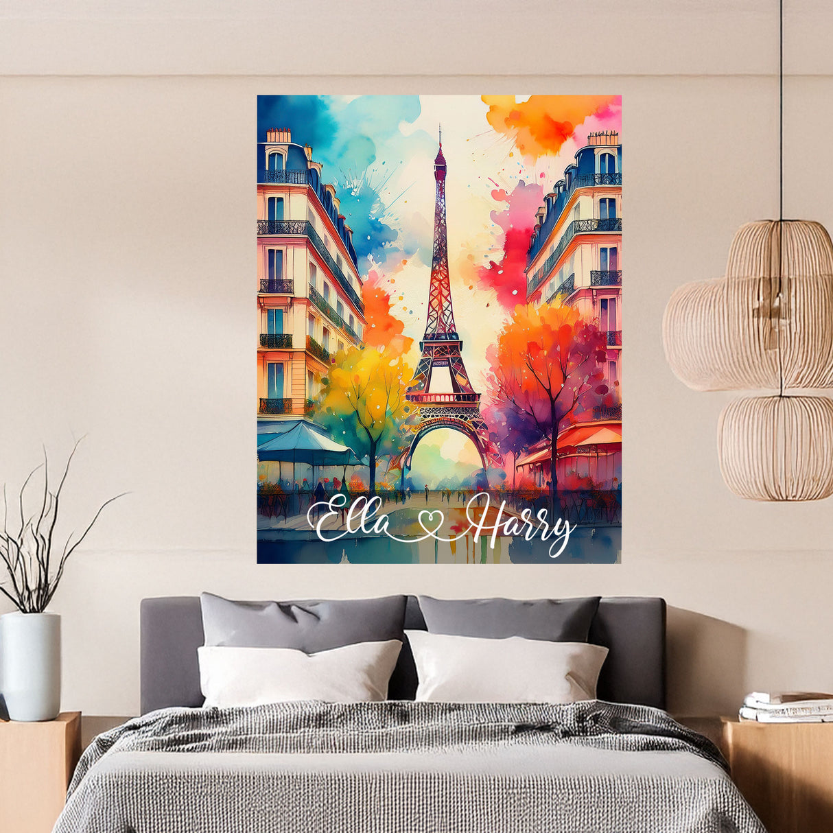 Personalized Eiffel Tower Paris Water Colour Wall Stickers