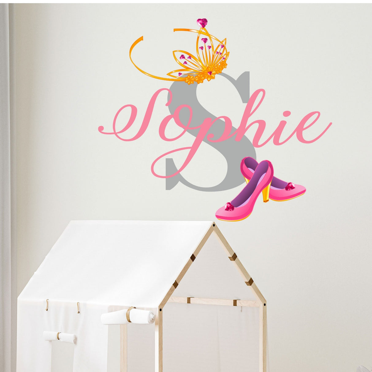 Princess Crown Wall Decal custom Name Initial wall stickers Girls bedroom baby nursery tiara Decor Removable Vinyl