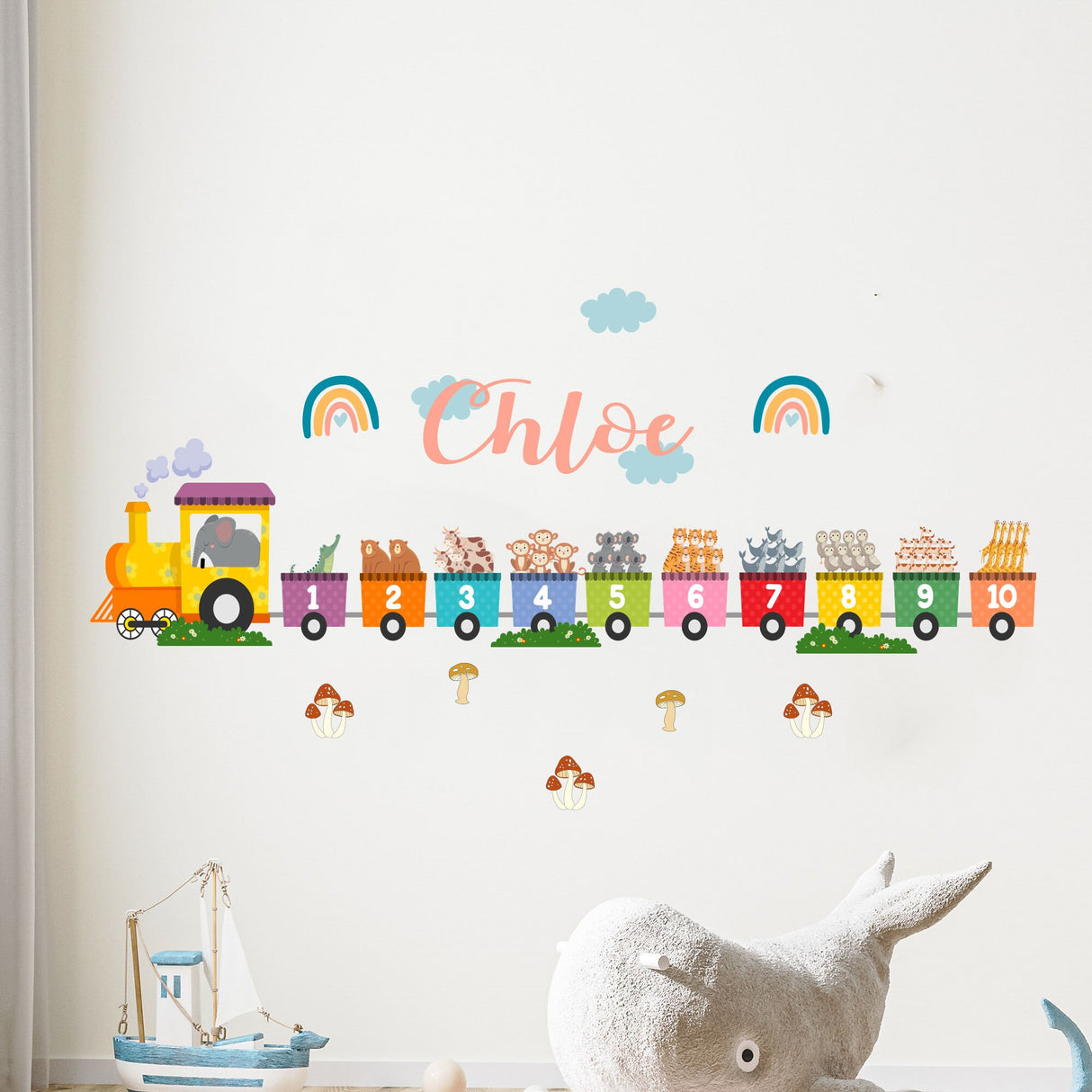 Custom Name Number Train Wall Stickers