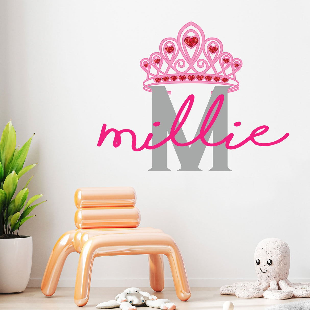 Princess Crown Wall Decal Personalised name wall stickers Initial Letter Girls bedroom baby nursery Decor Removable Vinyl