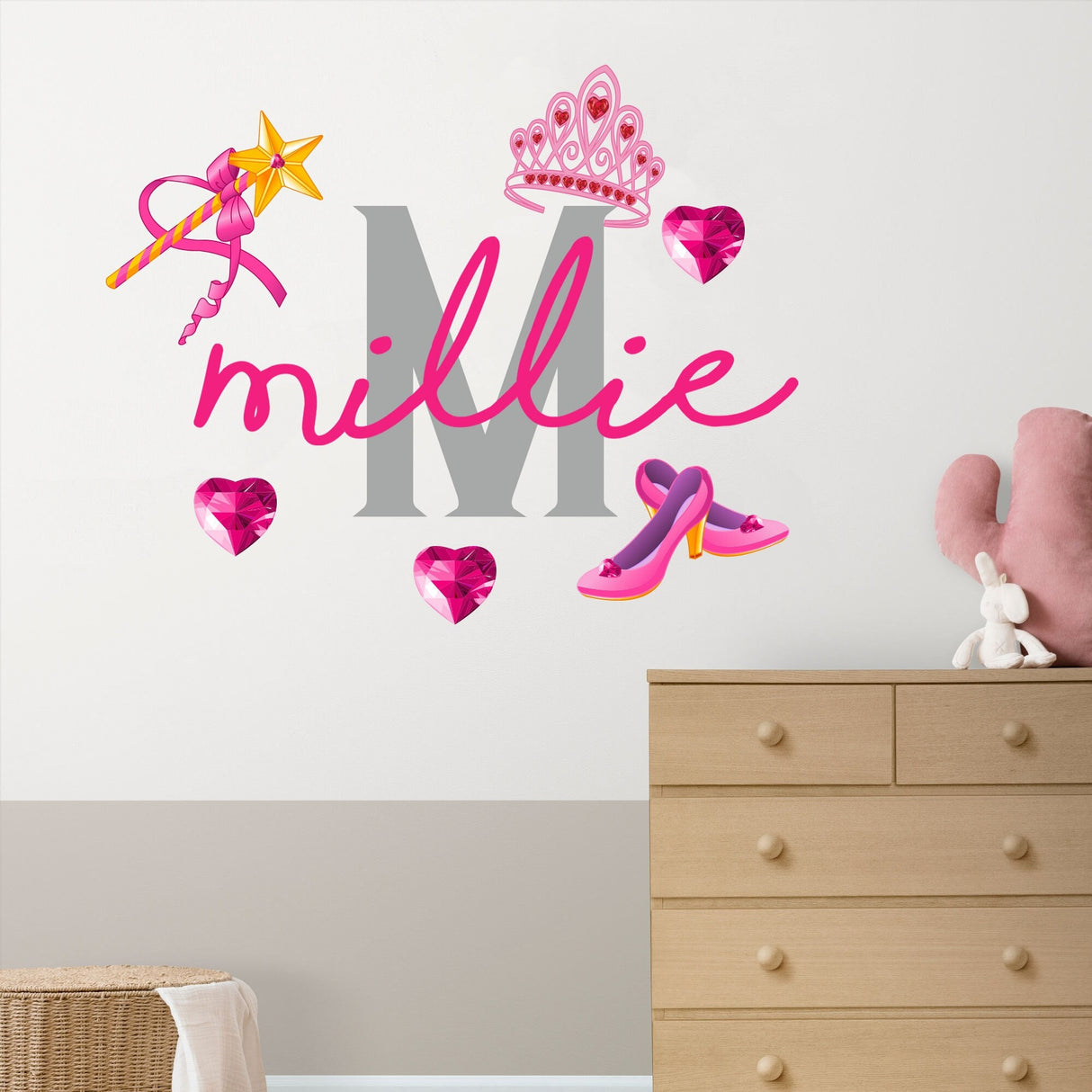 Princess Crown Wall Decal Personalised name wall stickers Initial Letter Girls bedroom baby teen nursery Decor Removable Vinyl