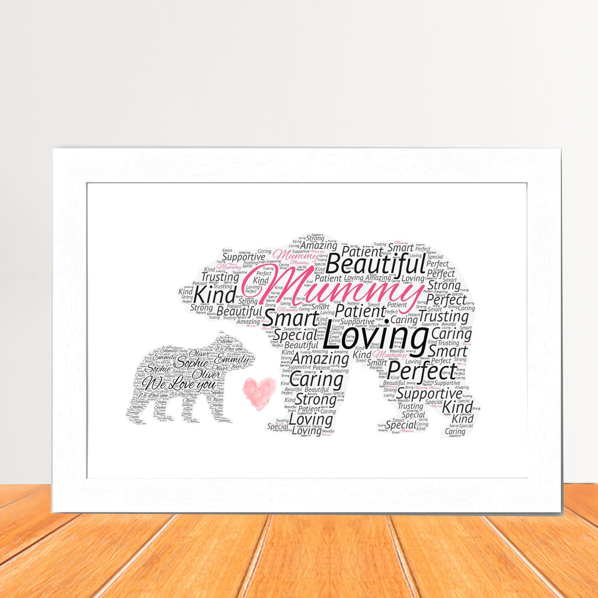 Personalized Mother's Day Word Art Print, Custom Word cloud Mama Bear, First Mother's Day, Mum and Child Print, Bear Shaped Word Art Card